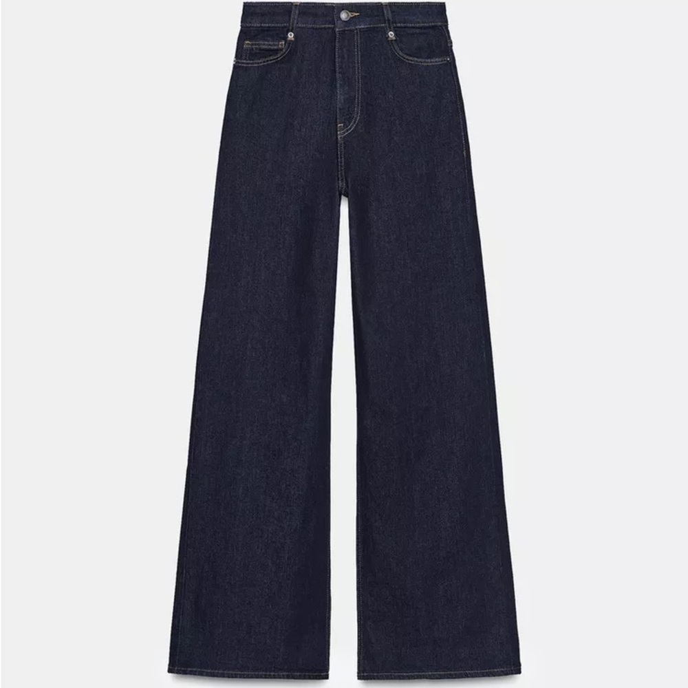 NEW Zara Dark Indigo Wide-Leg Jeans - ZW COLLECTION HIGH-WAIST WIDE LEG JEANS